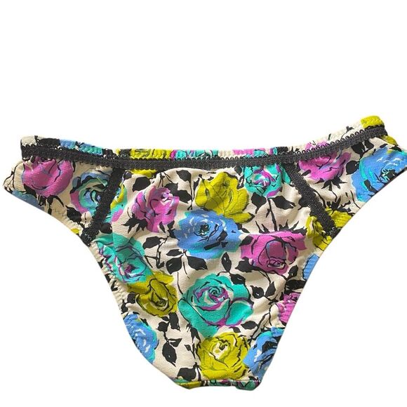 Y2K Betsey Johnson Petal Pusher Bikini Dark Floral Hipster Bottom Size Medium - Picture 8 of 12
